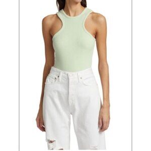 Agolde Size XS Bea Cutaway Tank Top Honeydew Green Crew Neck Racerback Stretch